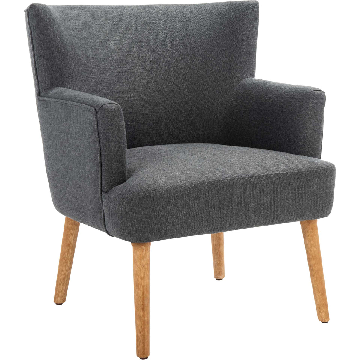 Dark gray fabric accent chair pairs a sculpted wingback and wide seat with natural wood legs || ACH4009D || front_angle_studio