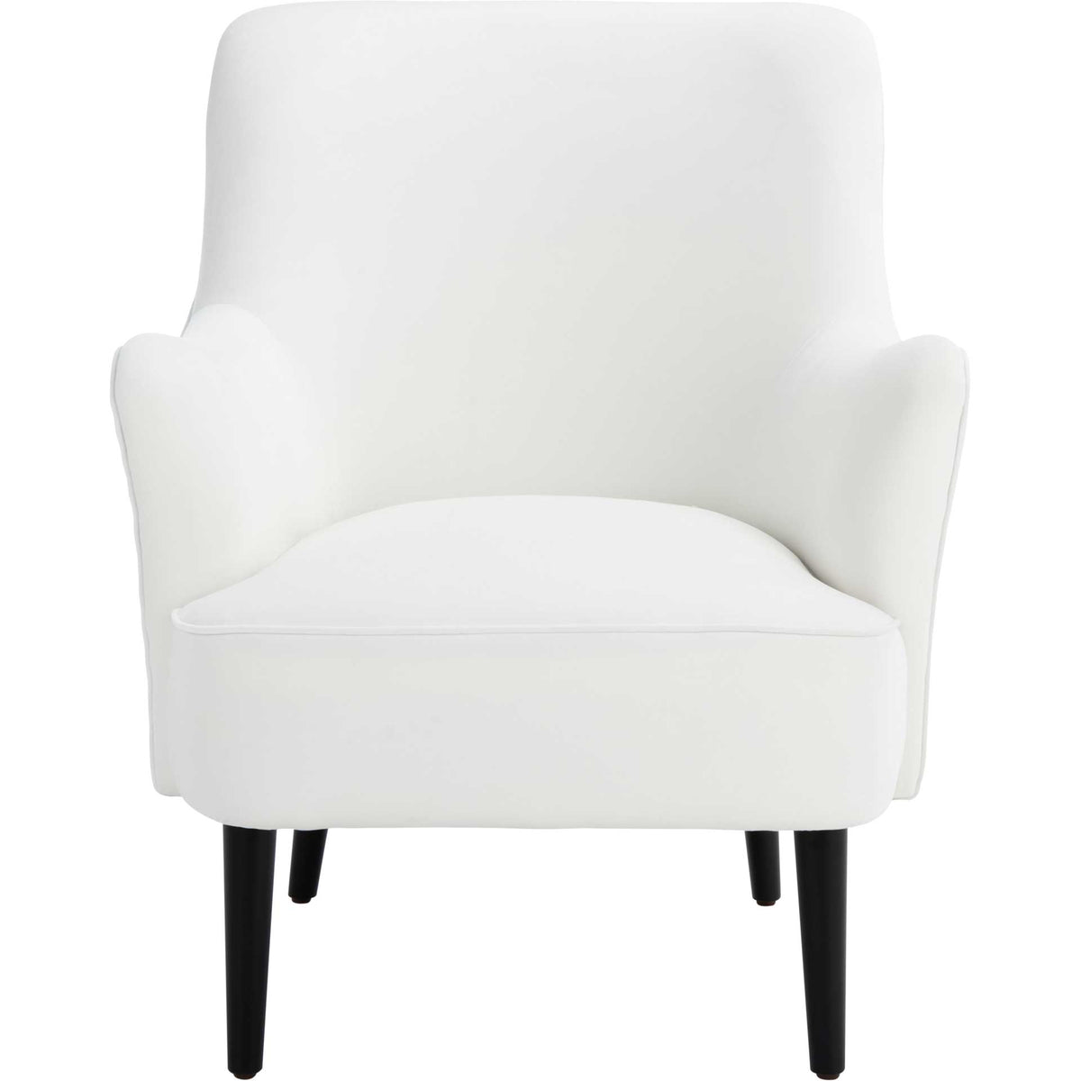 Bright white velvet envelops the tall back, cushioned seat, and softly sweeping arms || ACH4010B || front_studio