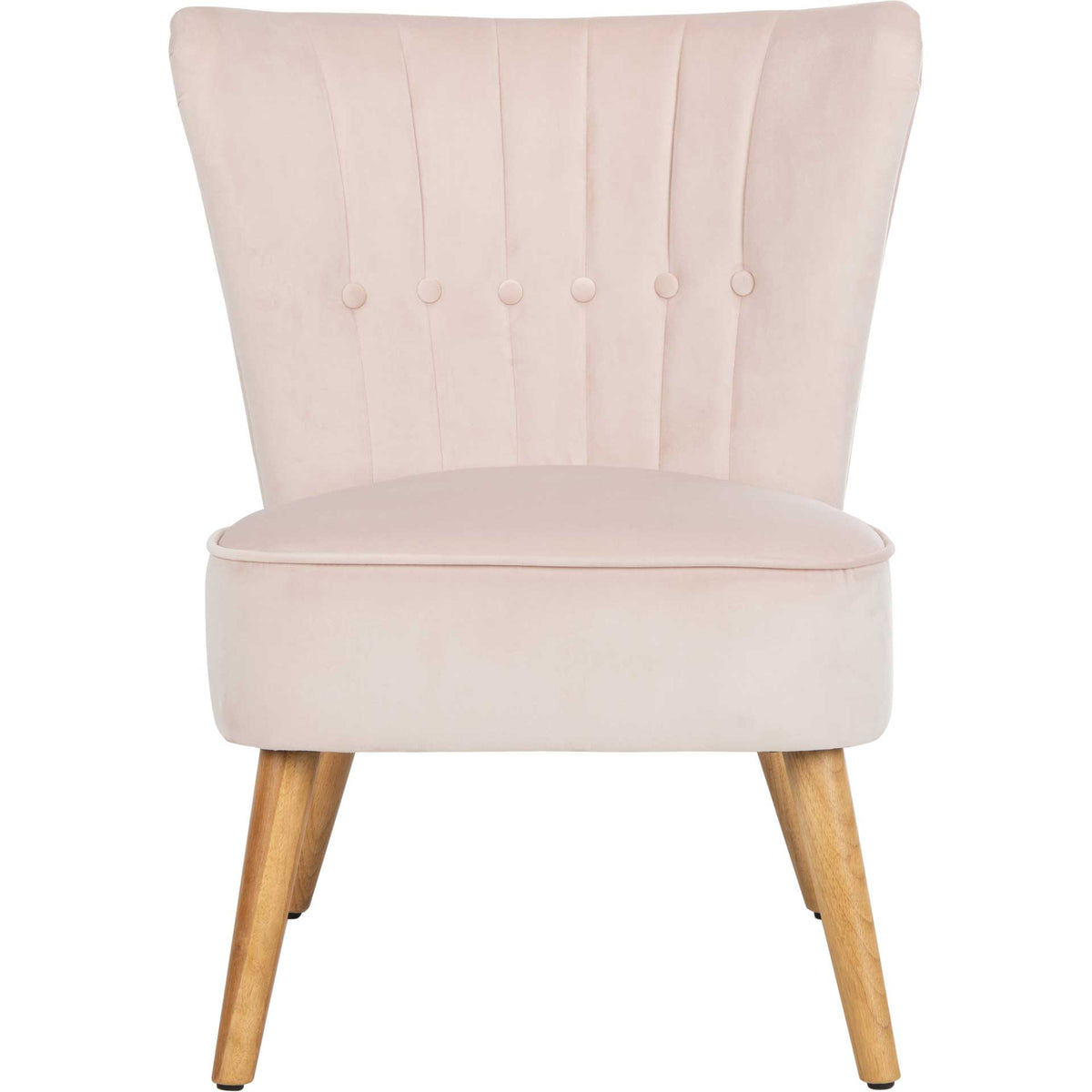 Blush velvet chair features a row of covered buttons above a thick, piped seat cushion || ACH4500B || front_studio