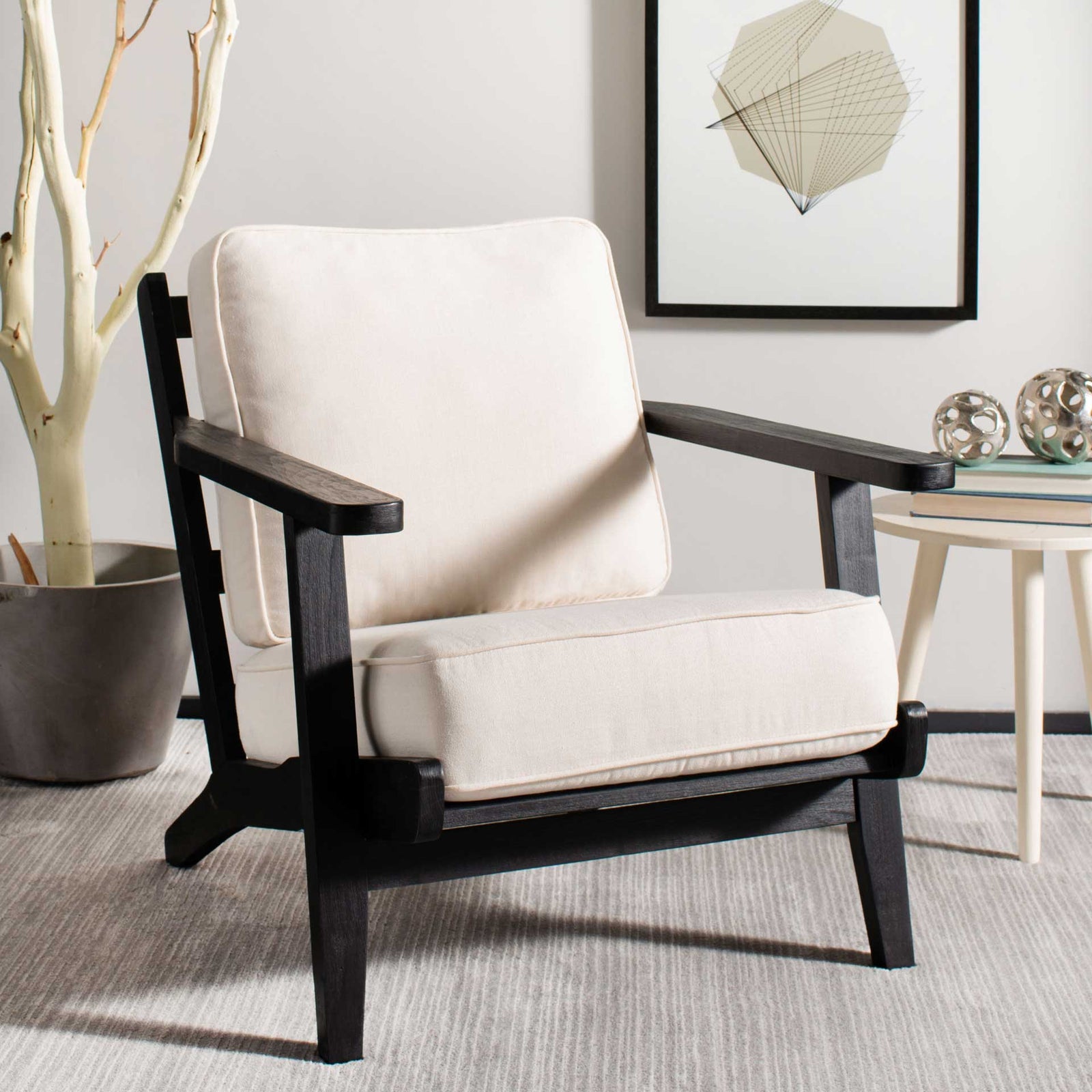 Nick Mid Century Accent Chair Bone White/Black