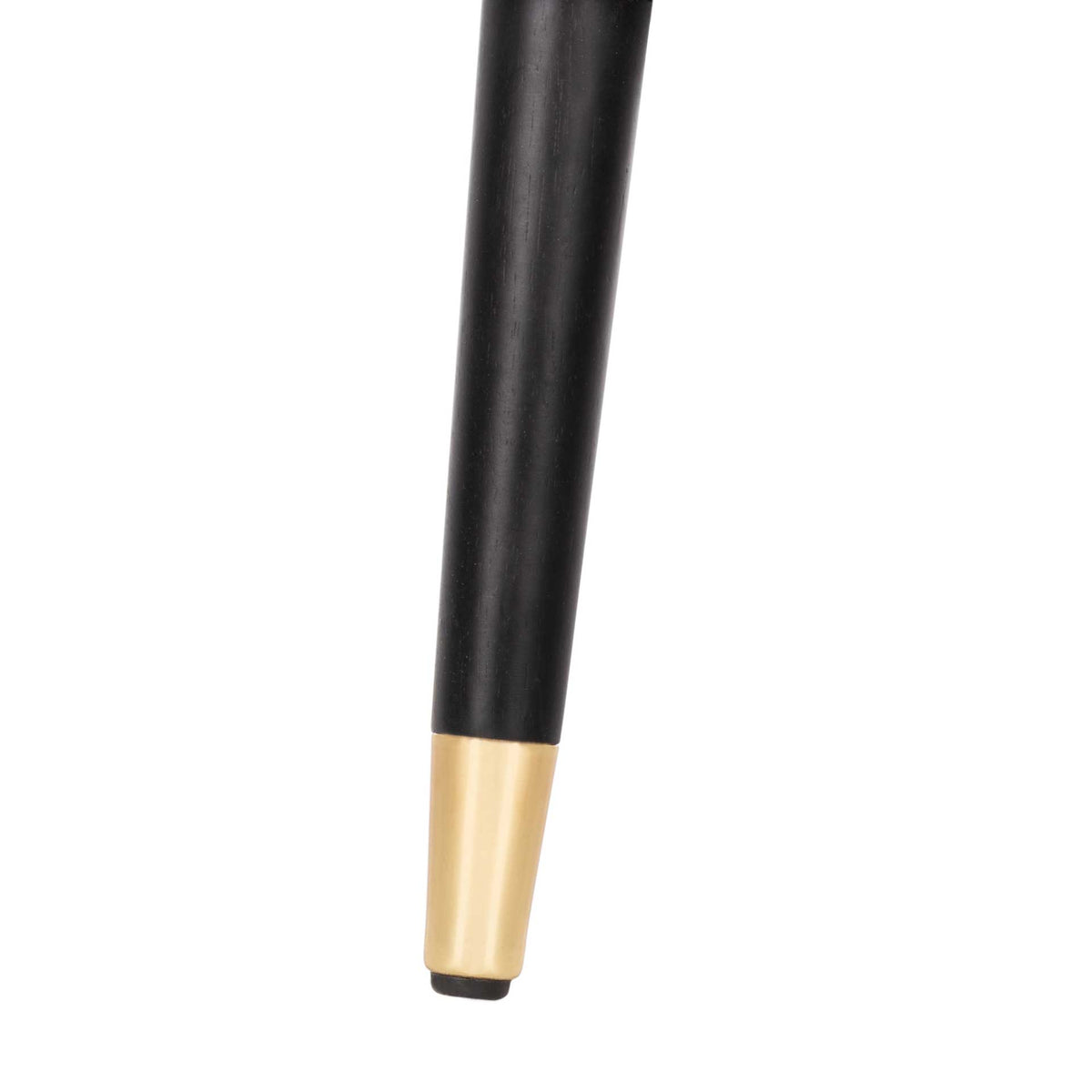 A sleek black chair leg ends in a gold metal cap and a small protective foot.