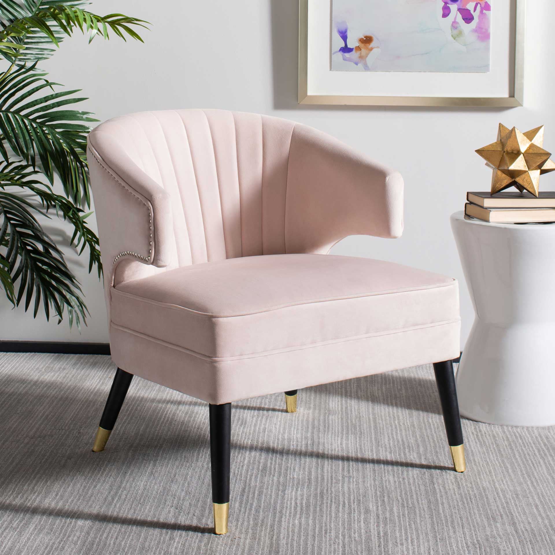 Stitch Wingback Accent Chair Pale Pink/Black