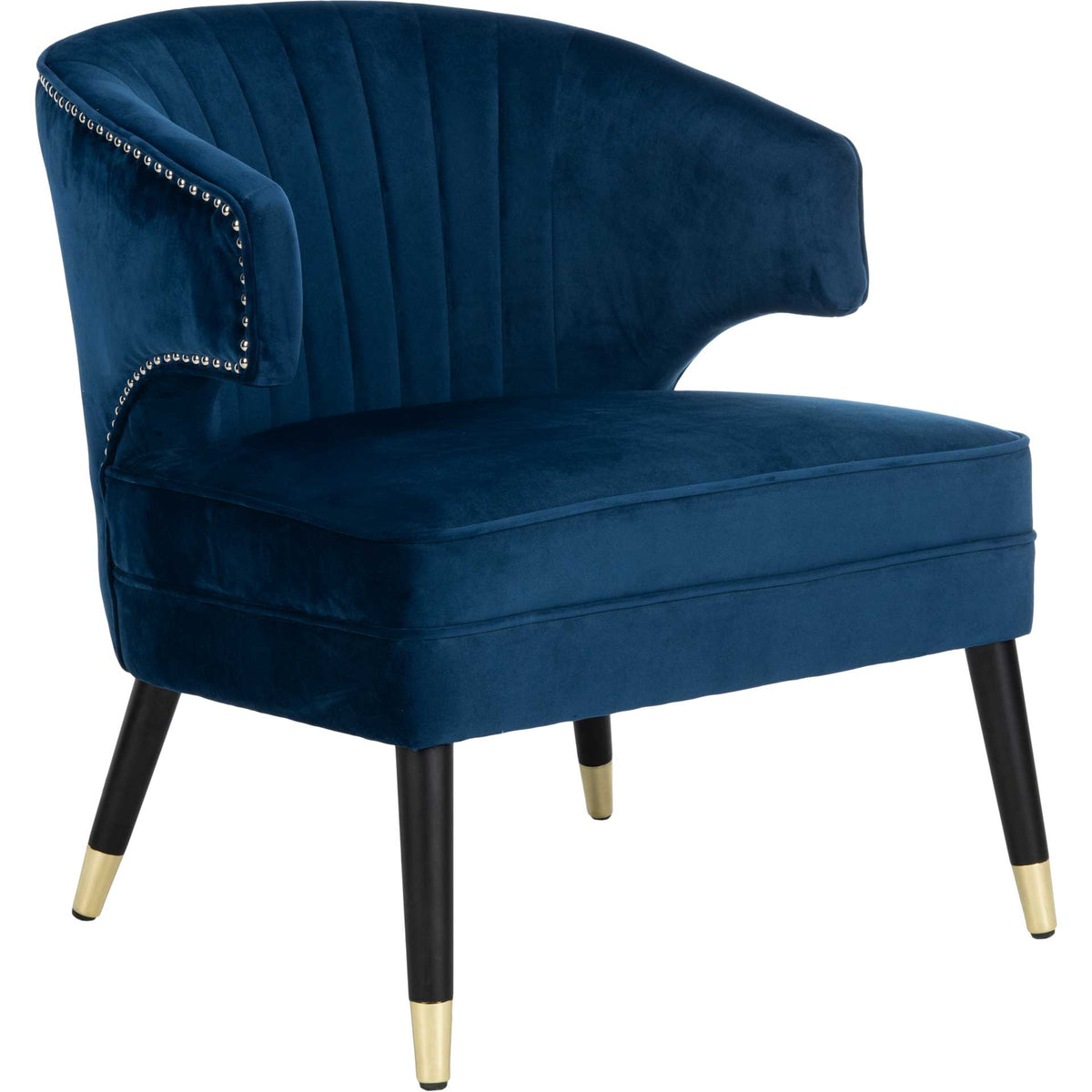 Deep navy velvet brings richness to the curved back, channeled upholstery, and generously padded seat. || ACH4502C || front_angle_studio