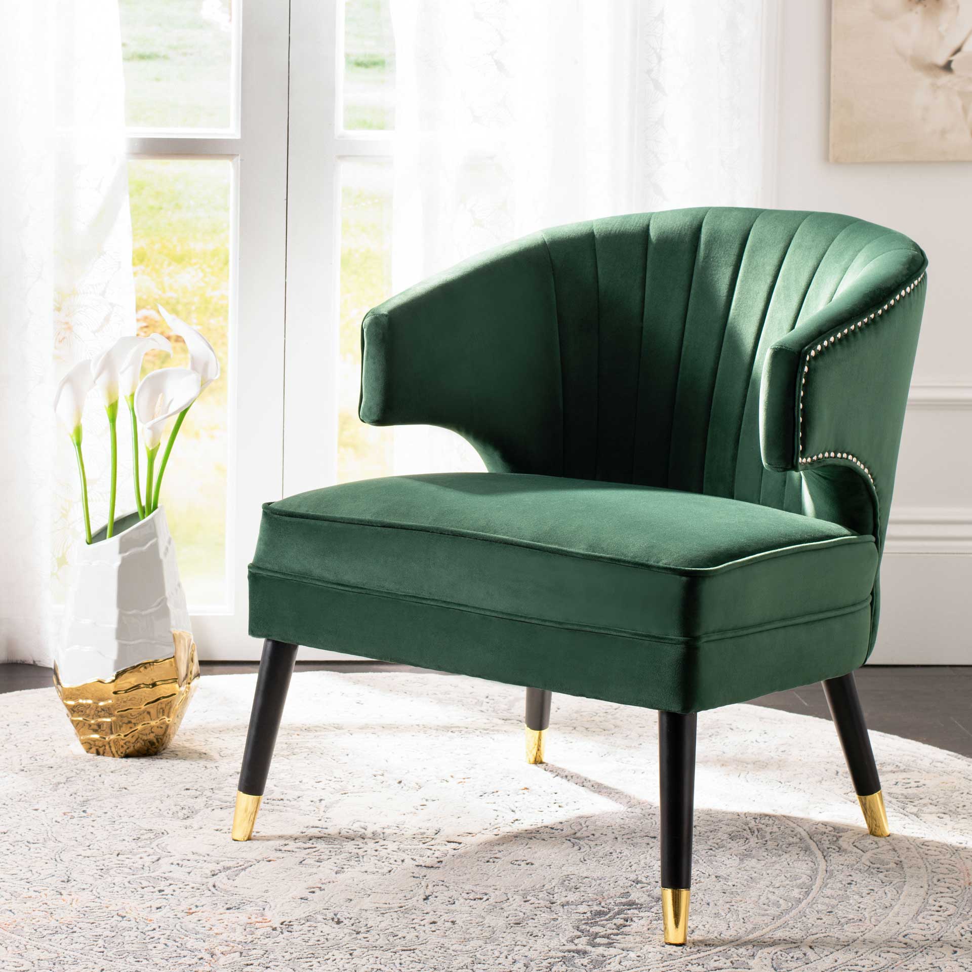 Stitch Wingback Accent Chair Forest Green/Black