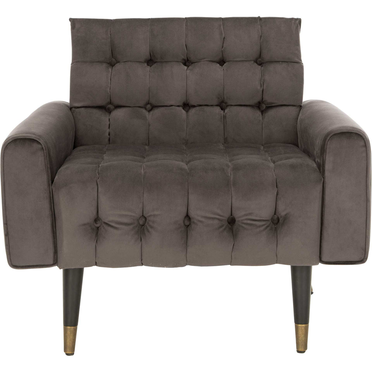 A wide, cushioned seat and tufted back give this velvet chair a plush, welcoming feel. || ACH4503C || front_studio