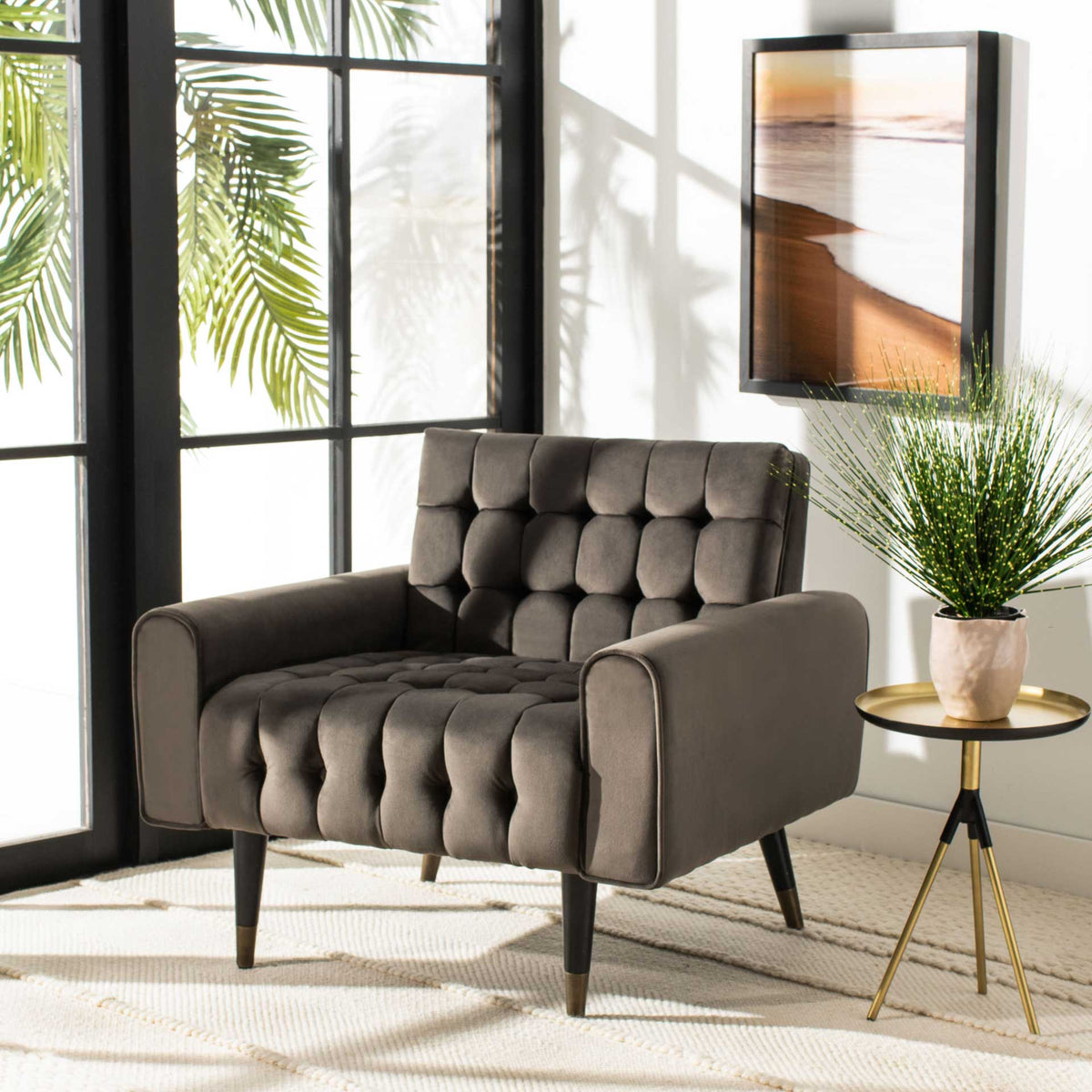 Amble Tufted Accent Chair Shale/Black/Brass