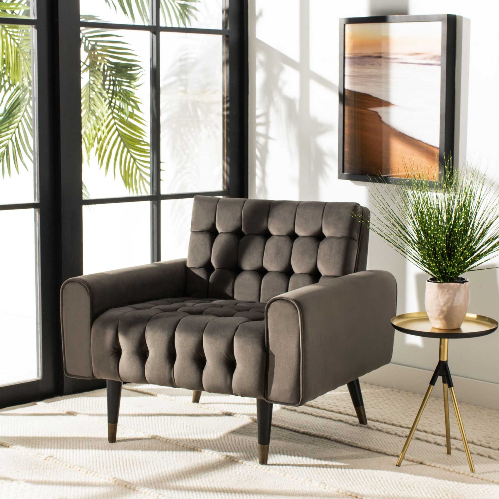 Amble Tufted Accent Chair Shale/Black/Brass