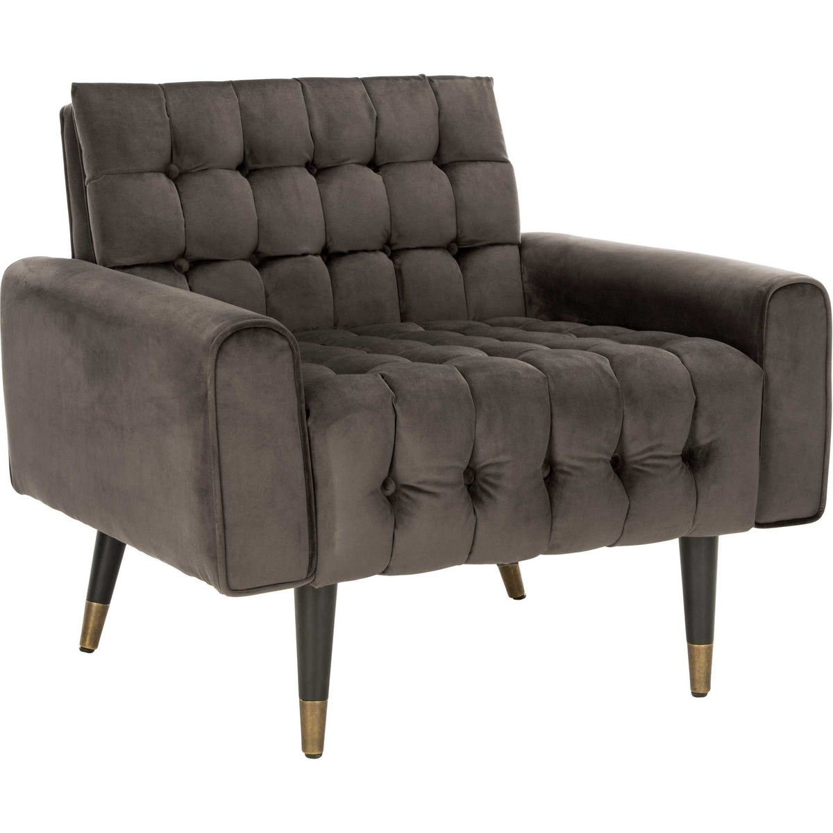Deep button tufting and rounded arms bring inviting texture to a shale gray velvet accent chair. || ACH4503C || front_angle_studio