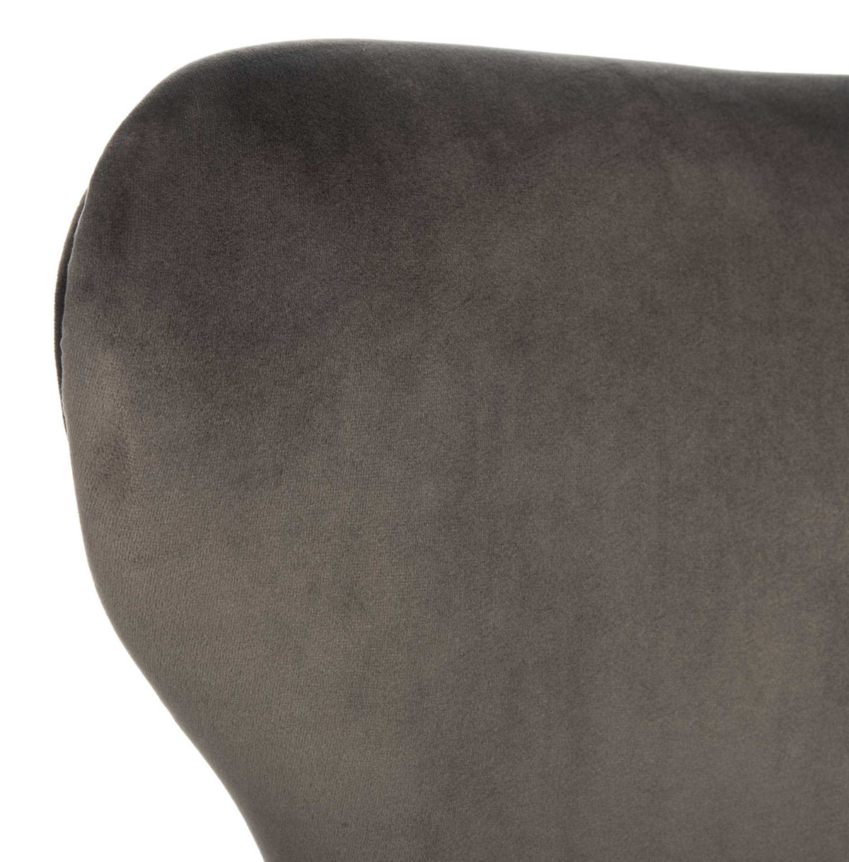 Soft shale gray velvet covers the rounded wing with a smooth, subtle sheen