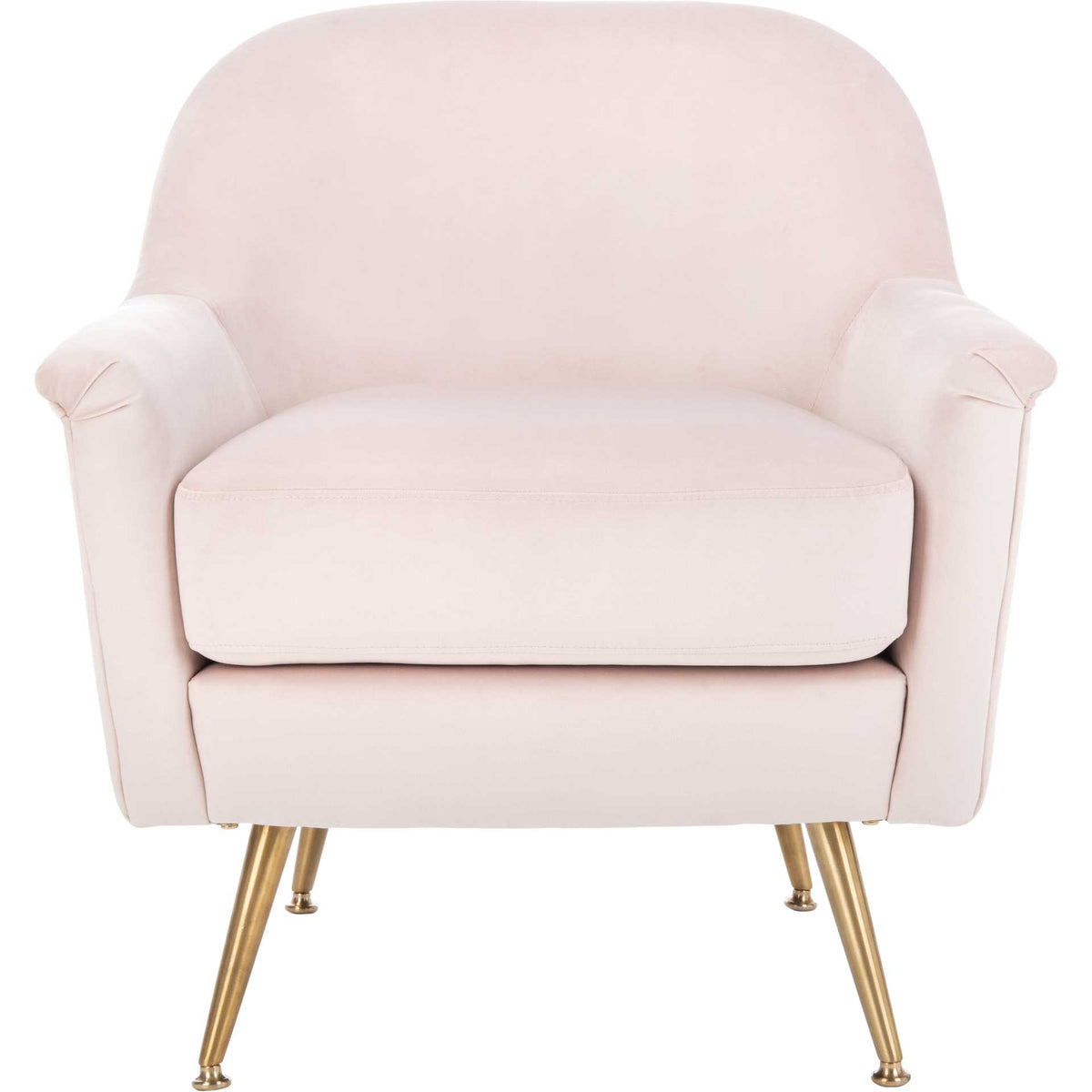A wide blush velvet seat rests between softly rolled arms beneath a rounded back || ACH4506D || front_studio