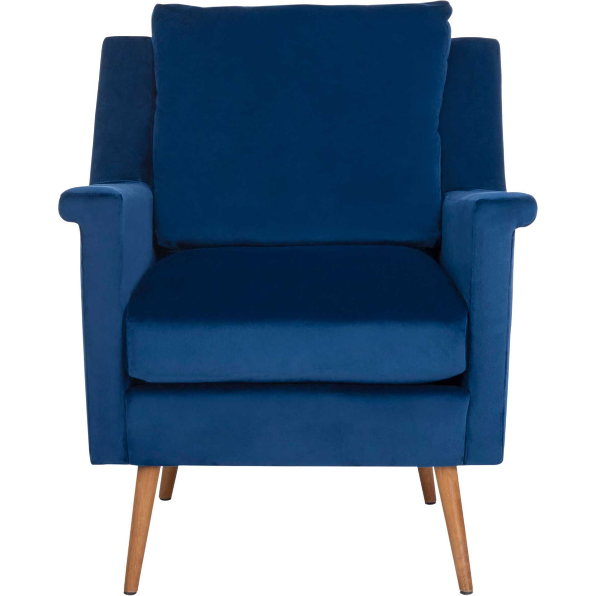 Deep navy velvet cushions and softly flared arms make this armchair an inviting place to unwind || ACH4507A || front_studio