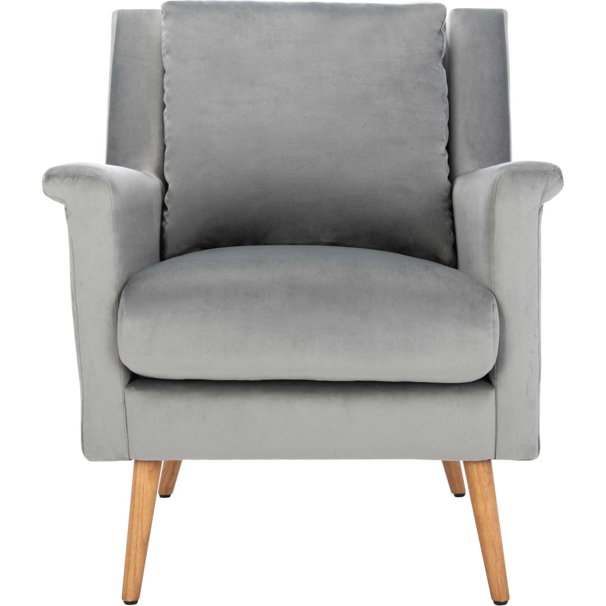 Soft gray velvet cushions and gently flared arms make this chair a welcoming retreat || ACH4507C || front_studio