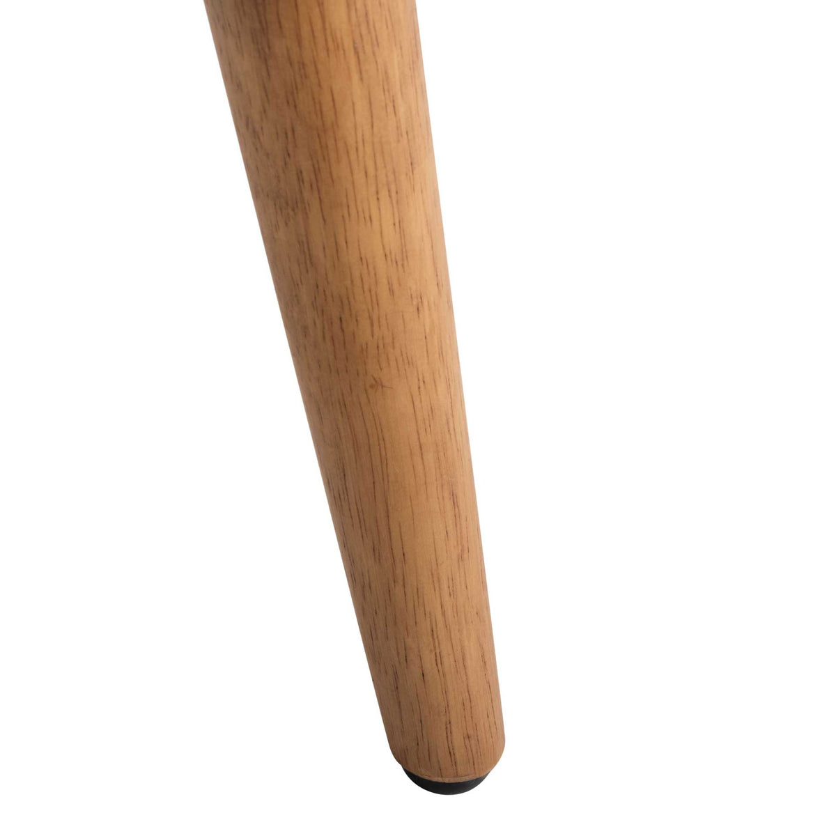 A slender natural oak leg adds warmth beneath the stone gray velvet upholstery