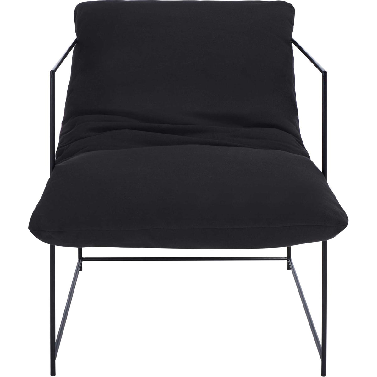 A plush black pillow-top seat and tall back soften an airy iron frame. || ACH4511B || front_studio