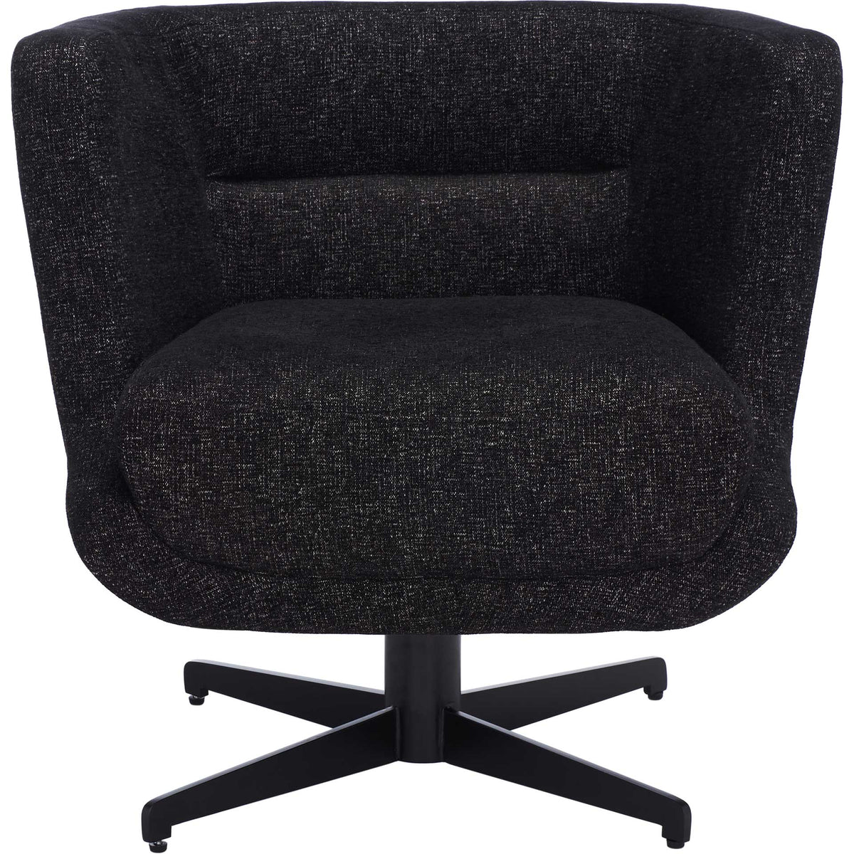 A deeply cushioned black seat nestles inside sweeping arms over a black swivel base. || ACH5202B || front_studio
