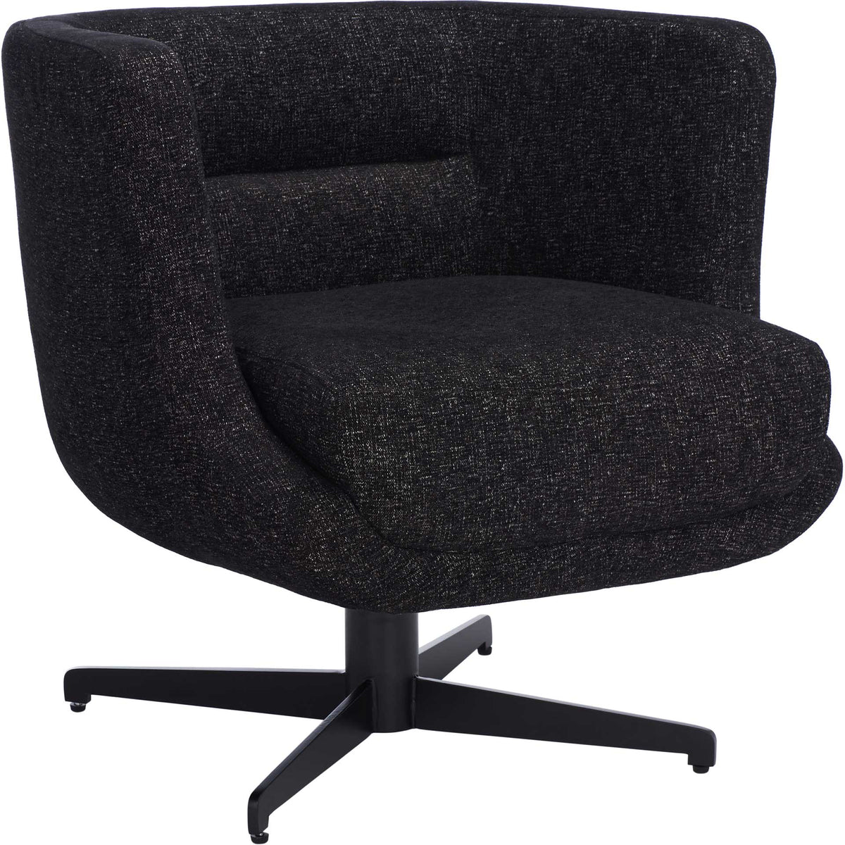 Textured black upholstery wraps a curved tub back and plush seat above a four-pronged swivel base. || ACH5202B || front_angle_studio