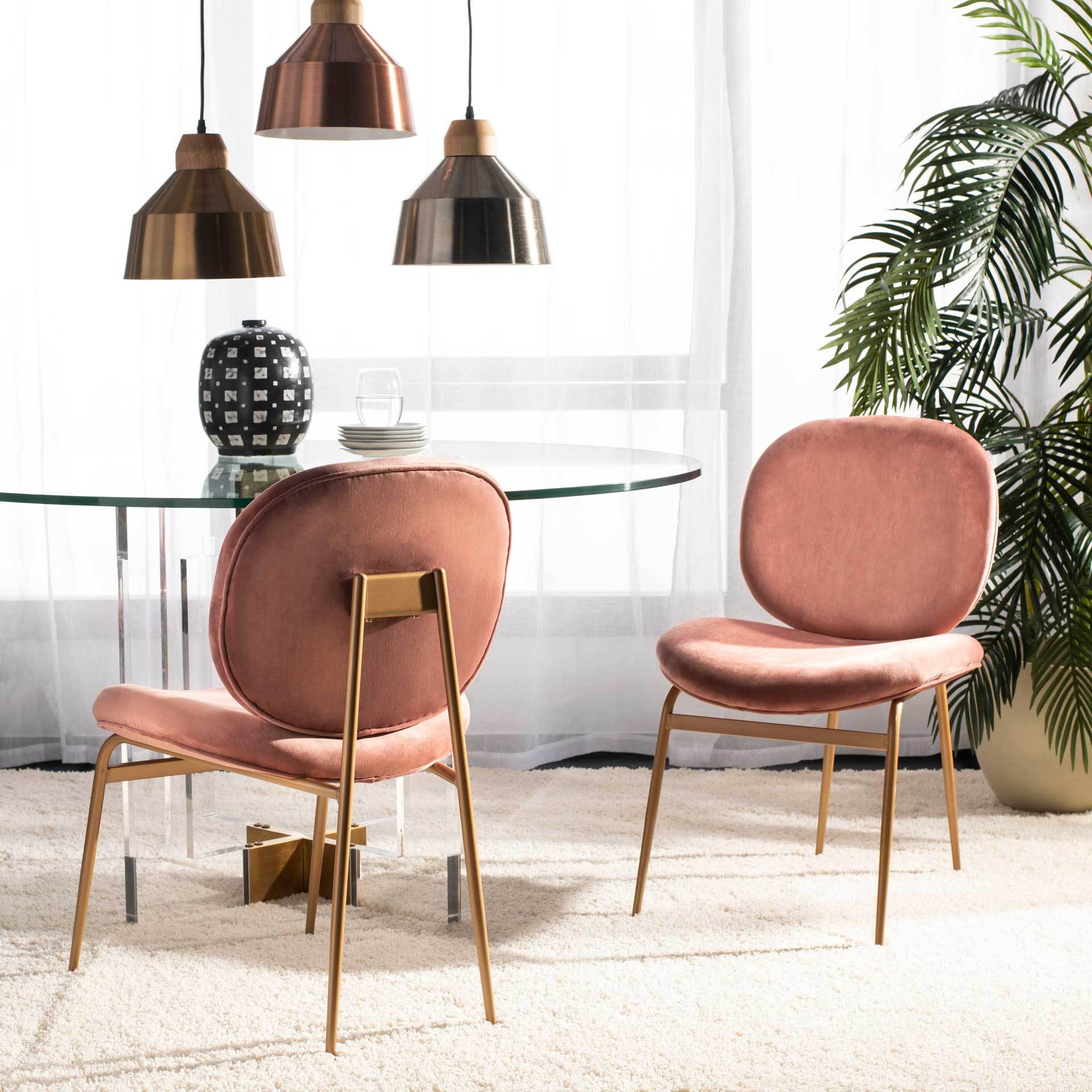 Jorden Round Side Chair Dusty Rose/Gold (Set of 2)
