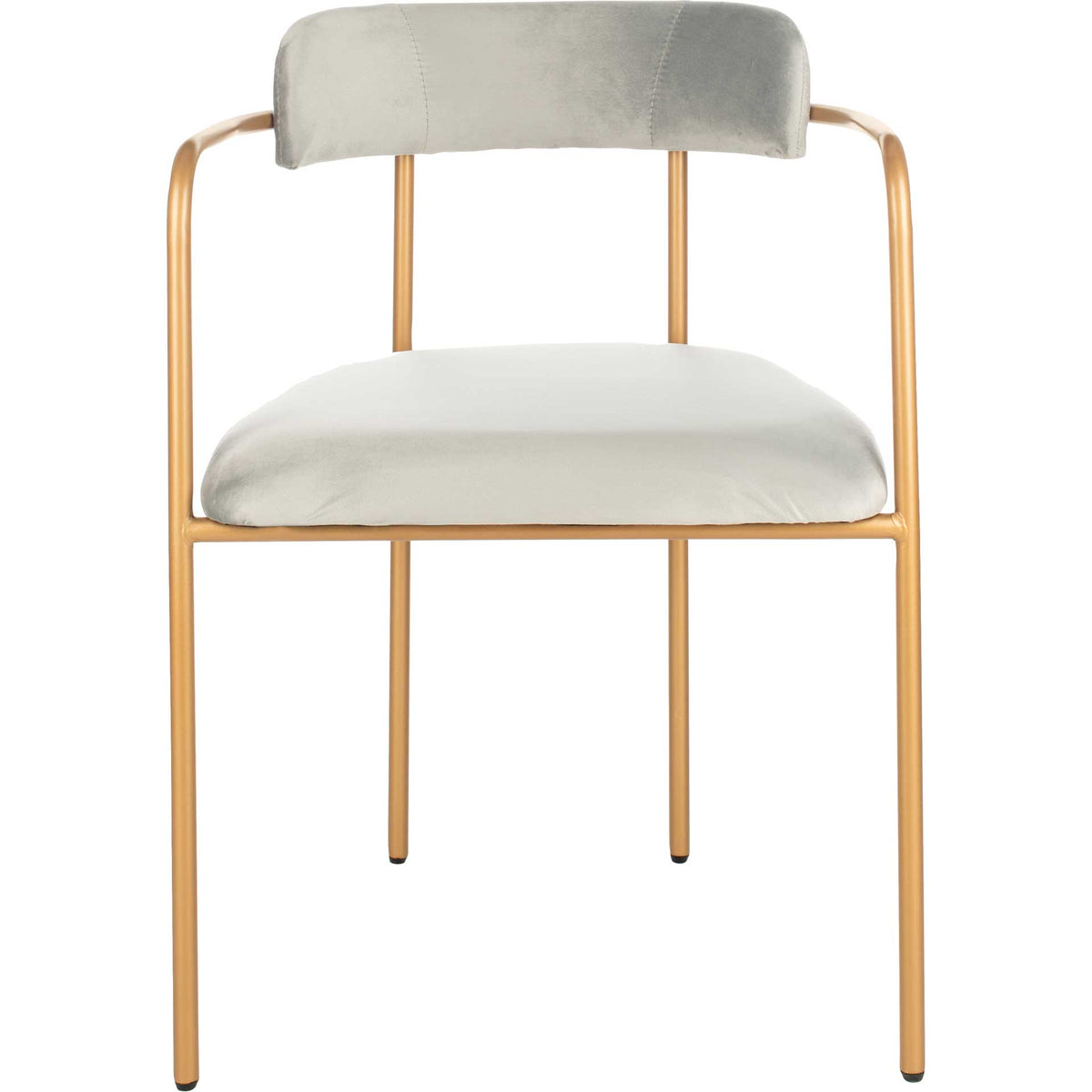 A softly padded gray velvet seat sits beneath a curved backrest and slender gold arms || ACH6201A-SET2 || front_studio