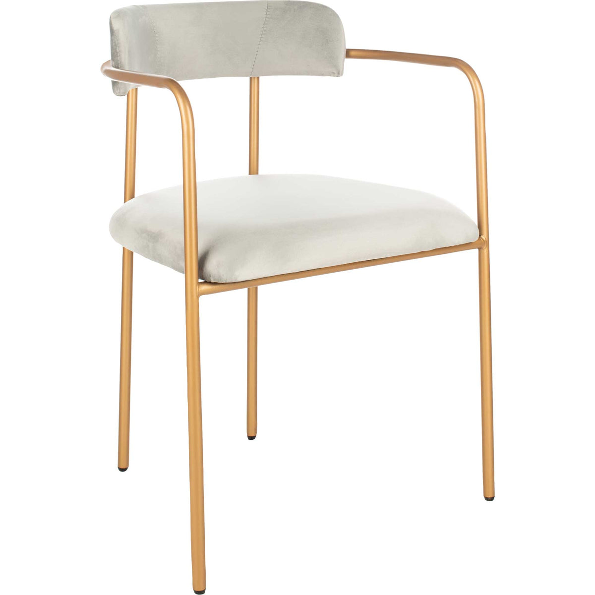 Plush gray velvet cushions and a curved backrest soften a slender gold metal frame || ACH6201A-SET2 || front_angle_studio