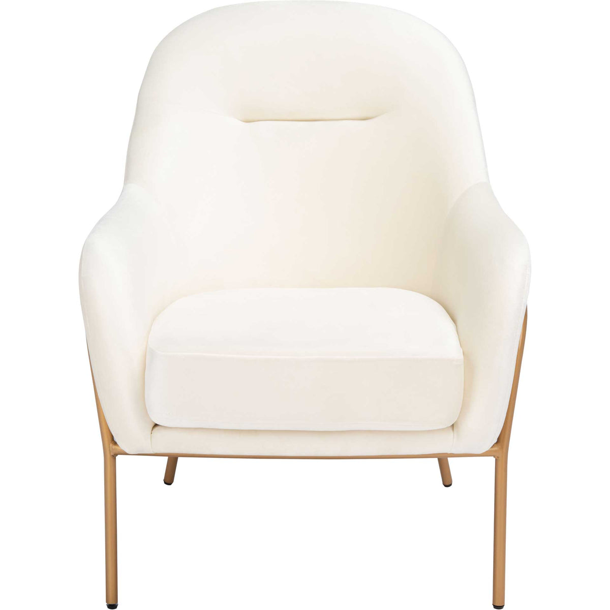 Cream velvet accent chair with a rounded back, enveloping arms, and slim gold legs. || ACH6202A || front_studio
