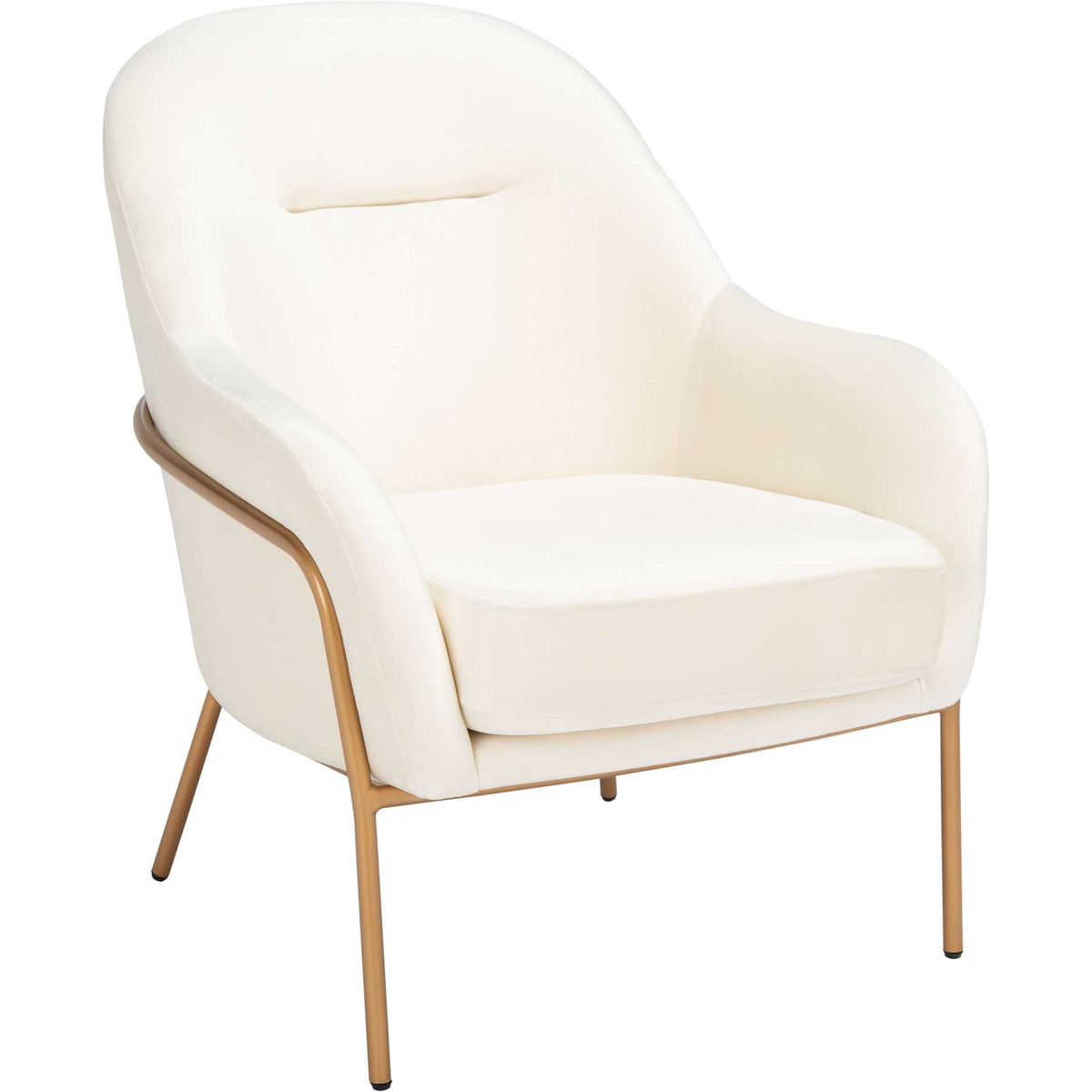 Plush cream velvet and a slender gold frame make this curved accent chair inviting. || ACH6202A || front_angle_studio