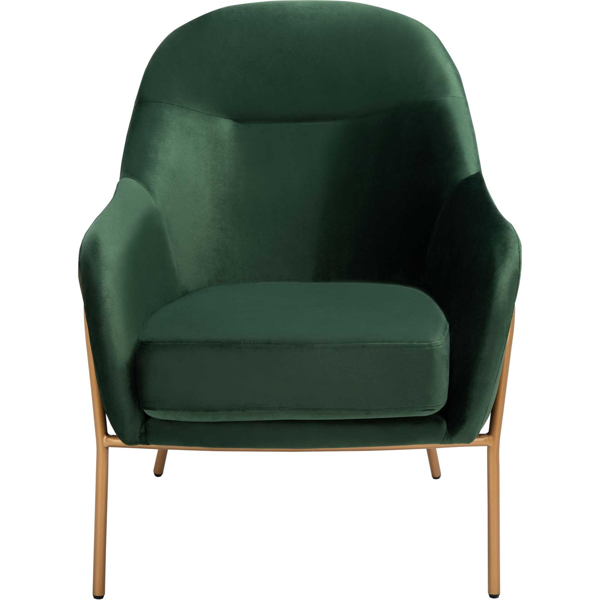 Rich green velvet chair with a high rounded back, soft arms, and graceful gold legs. || ACH6202B || front_studio