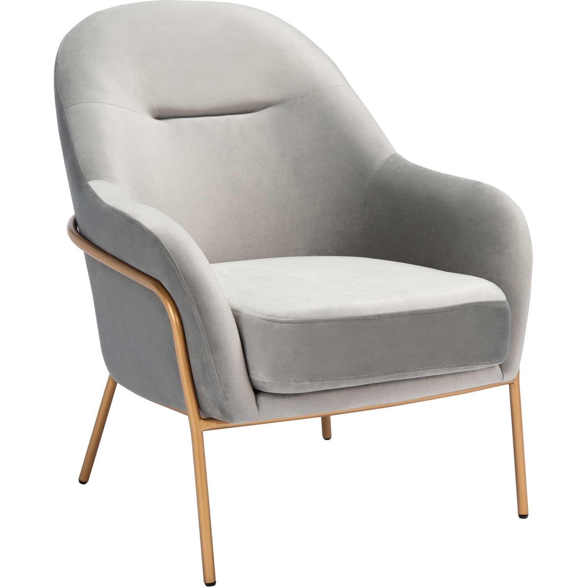 Plush gray velvet and a slim gold frame bring understated elegance to this cushioned chair. || ACH6202D || front_angle_studio