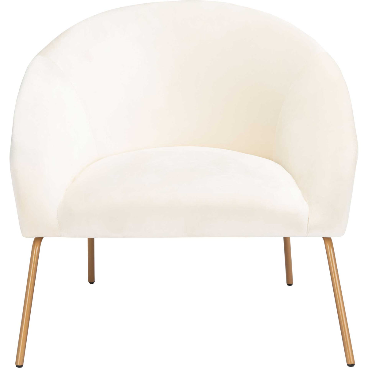 A cream velvet accent chair pairs a rounded wraparound back with slim gold legs || ACH6204A || front_studio