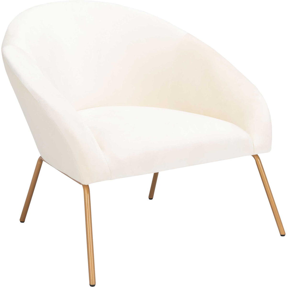 Cream velvet wraps a curved back and cushioned seat above slender gold legs || ACH6204A || front_angle_studio