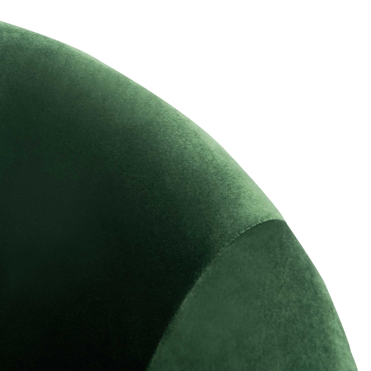 Rich green velvet highlights the arched backrest and a cleanly stitched seam