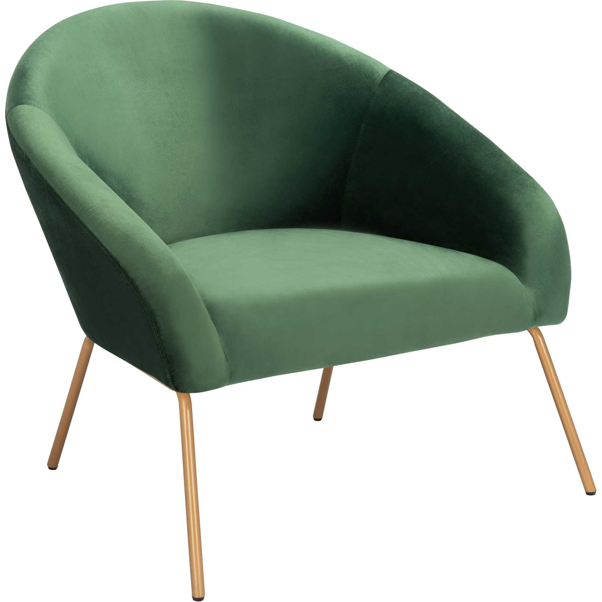 Malachite green velvet surrounds a rounded seat and back, balanced by slim gold legs || ACH6204B || front_angle_studio