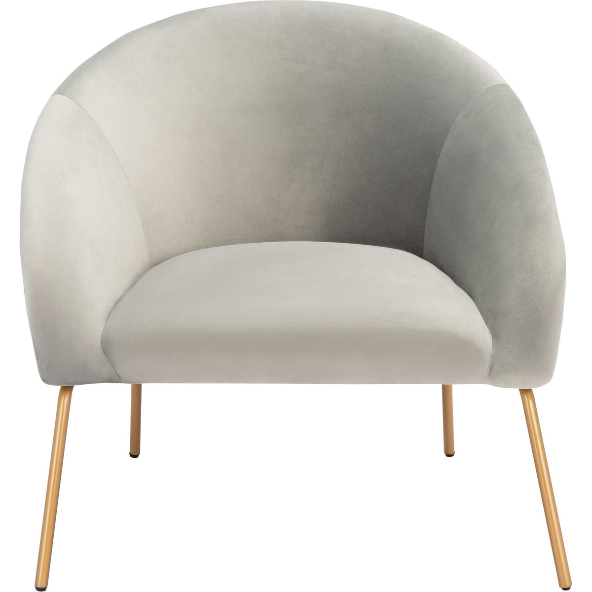 A rounded gray velvet back wraps around a plush seat above splayed gold legs || ACH6204C || front_studio