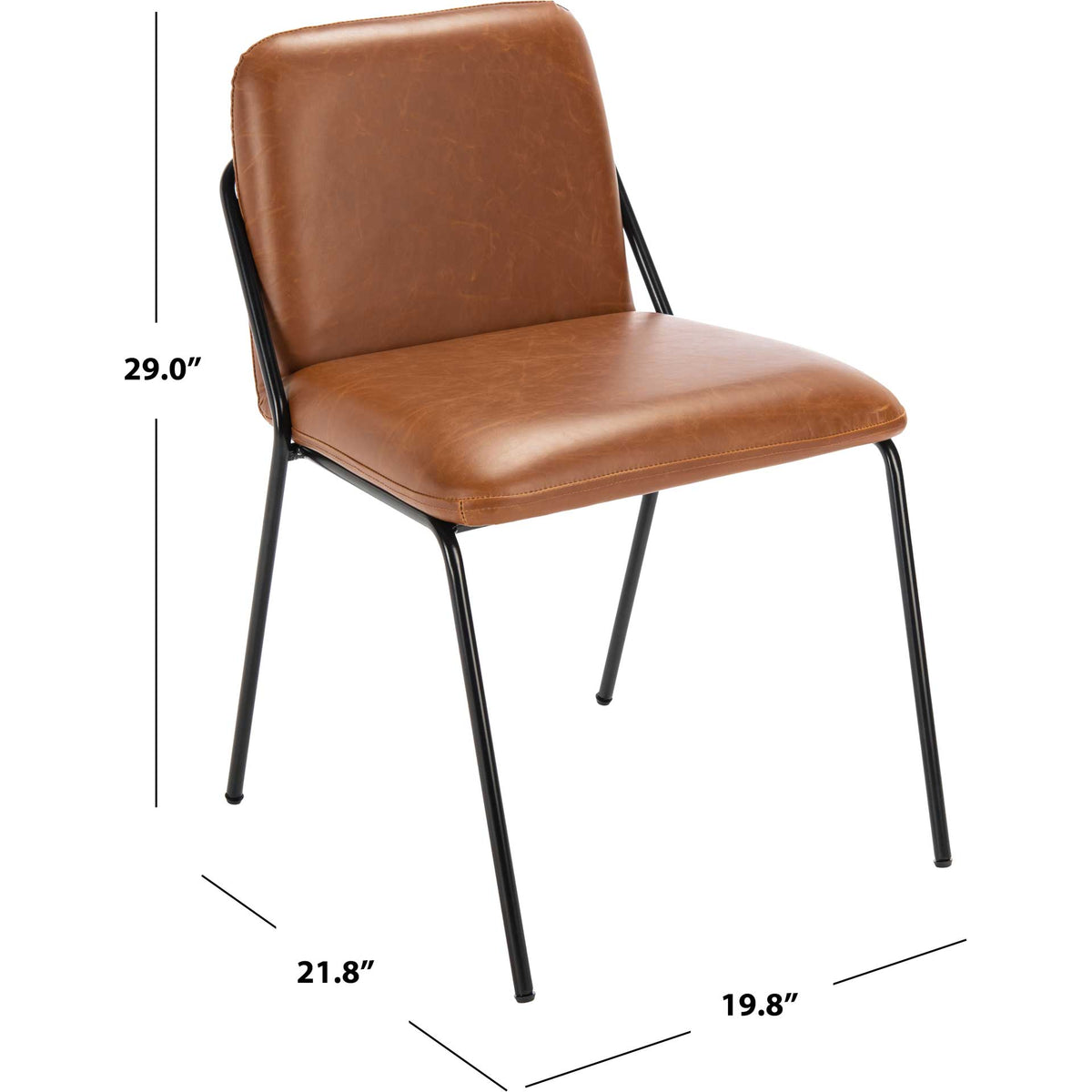 This padded side chair measures 21.8 inches wide, 19.8 inches deep, and 29 inches high