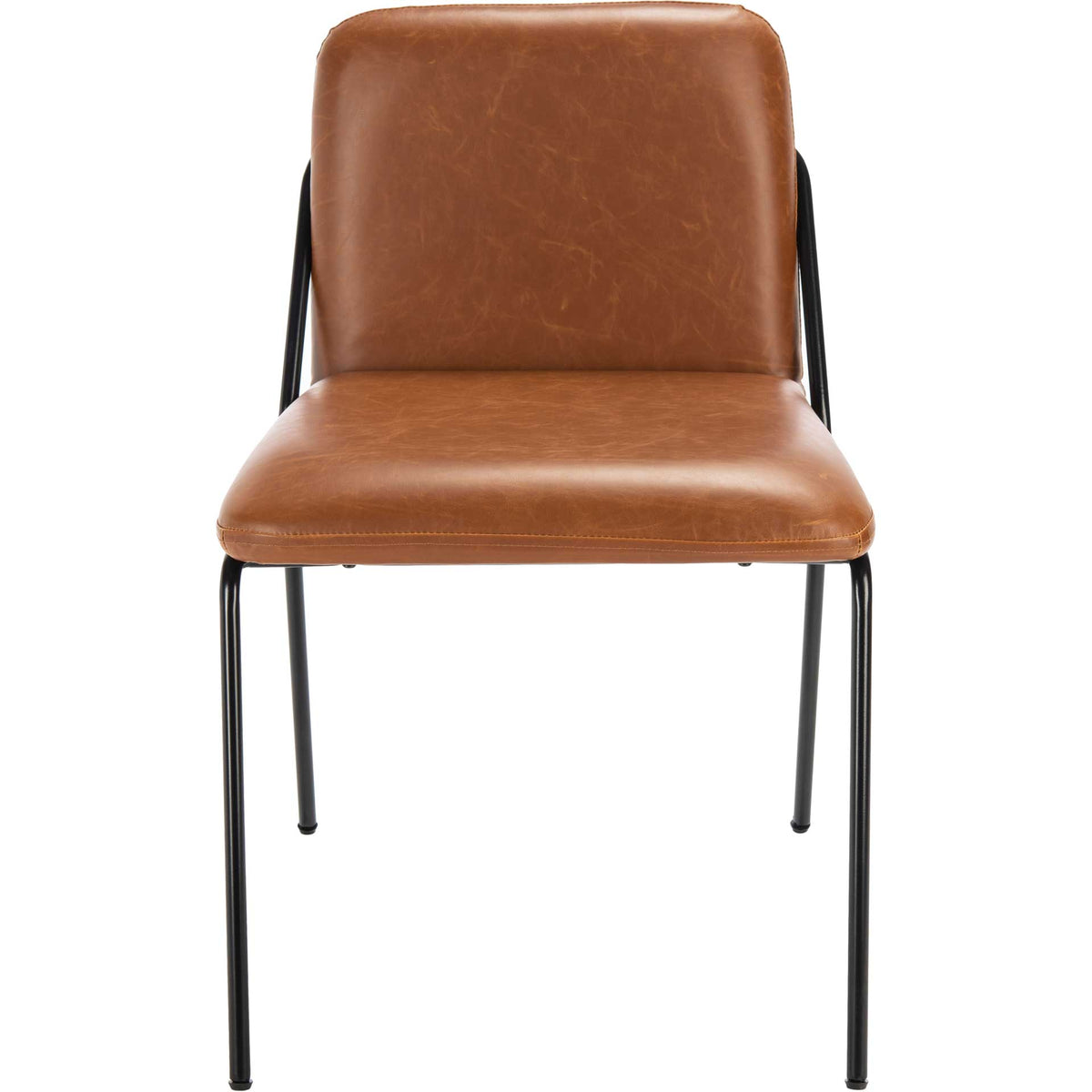 A plush light brown faux leather seat and backrest bring comfort to this armless side chair || ACH6208A-SET2 || front_studio