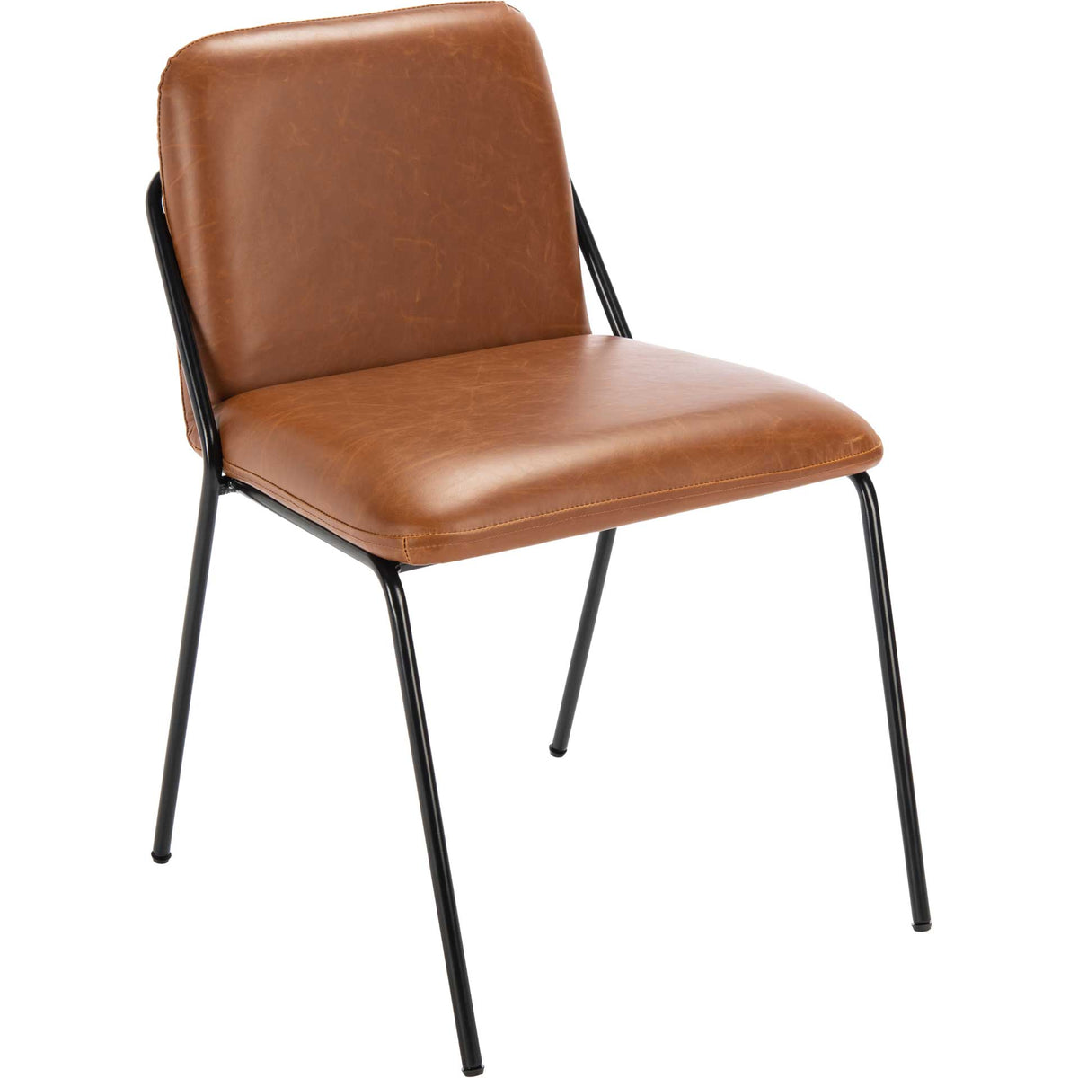 Warm brown faux leather upholstery sits atop slim black metal legs for a modern look || ACH6208A-SET2 || front_angle_studio