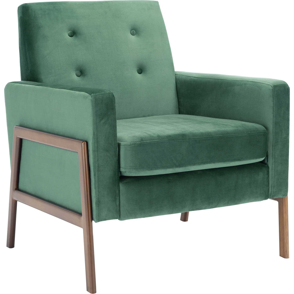 Malachite green velvet chair blends a plush tufted back with an open, wood-look metal frame || ACH6209B || front_angle_studio