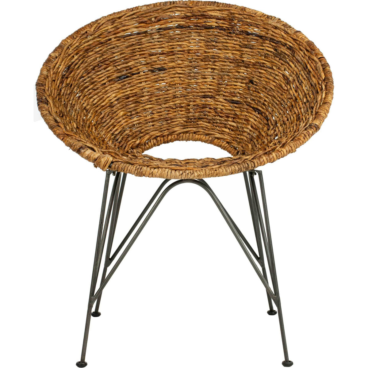 Golden-brown woven rattan forms a rounded seat over arched steel supports || ACH6501B || front_studio