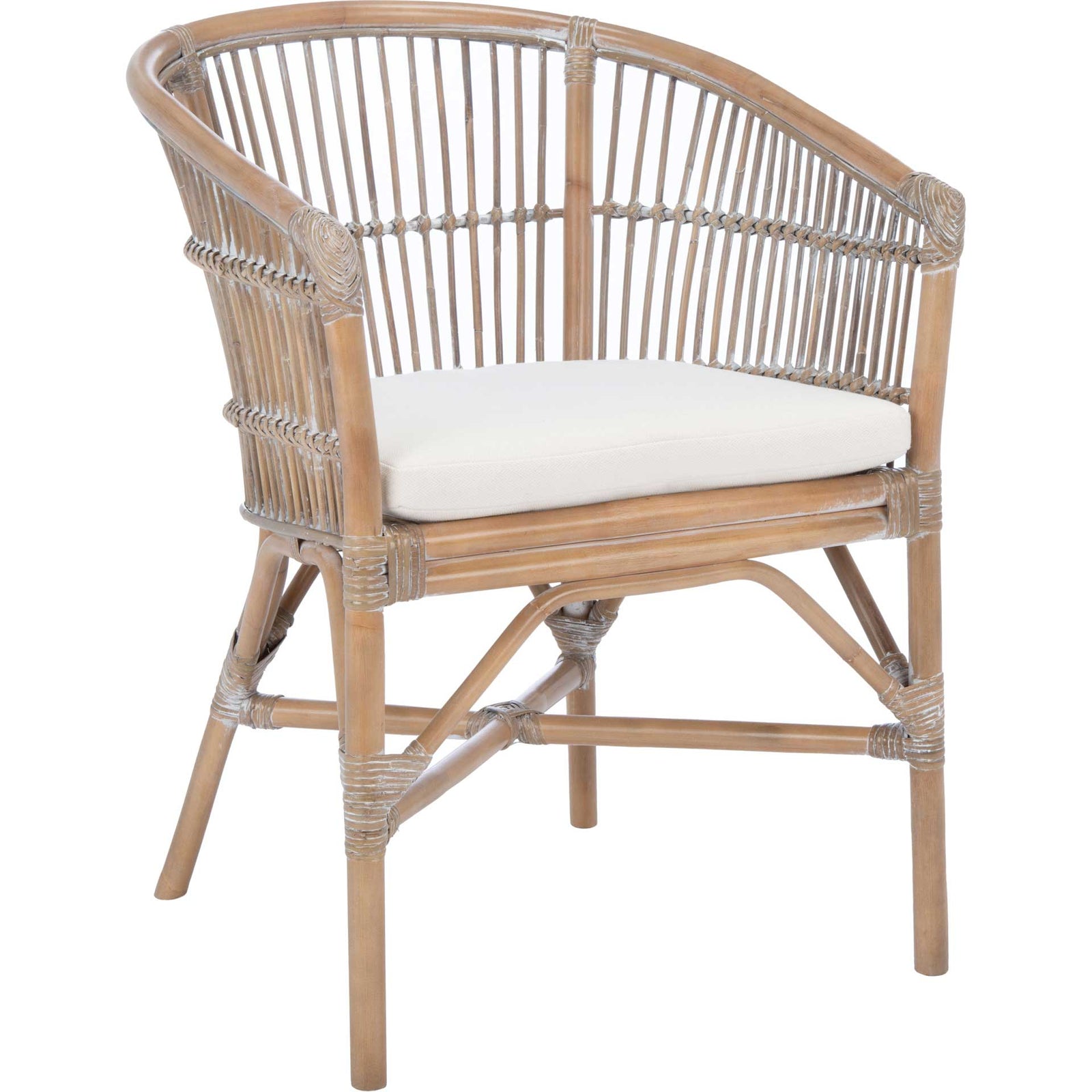 Olivya Rattan Accent Chair With Cushion Gray White Wash