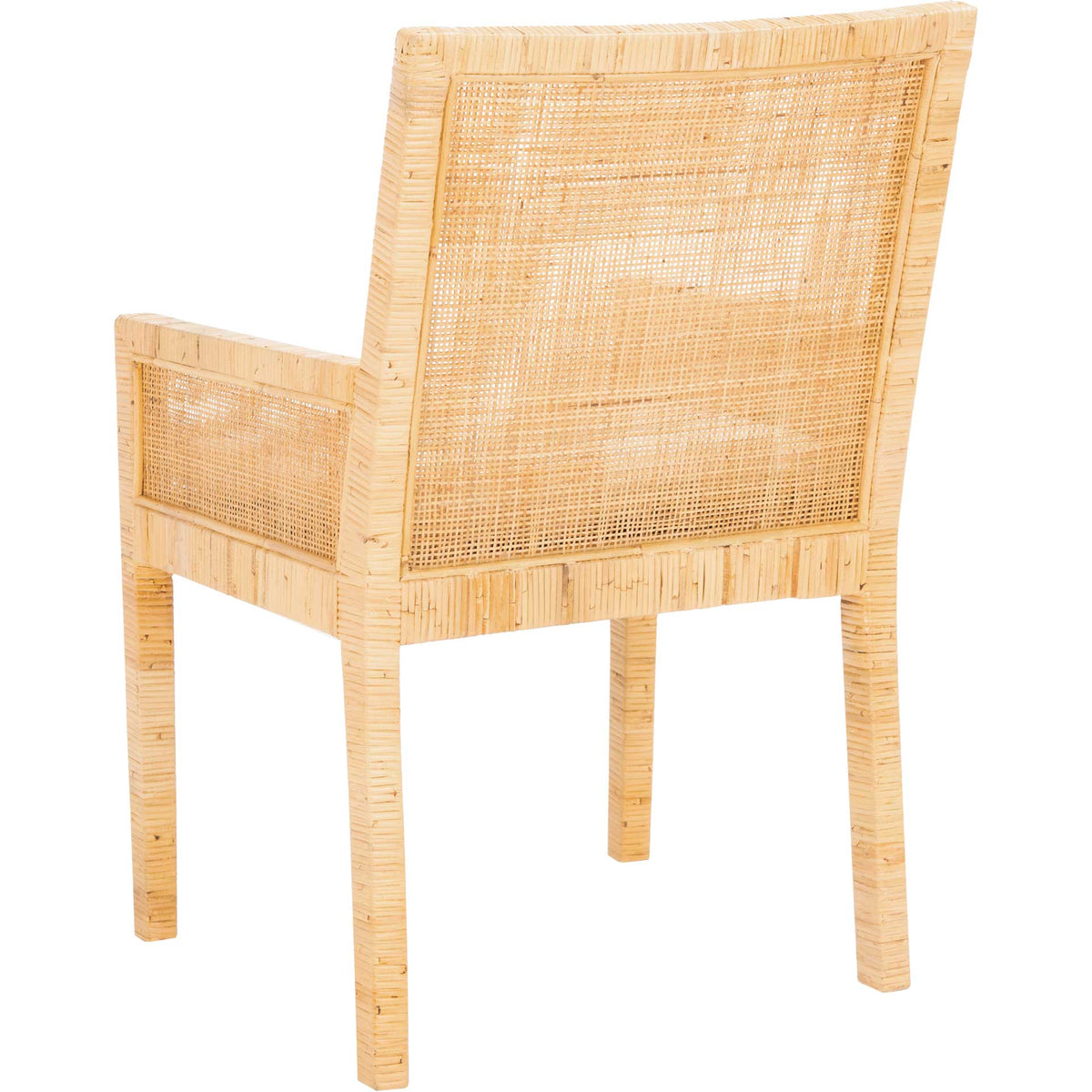 Natural cane weave fills the tall back and inset arm panel within a slender wood frame.