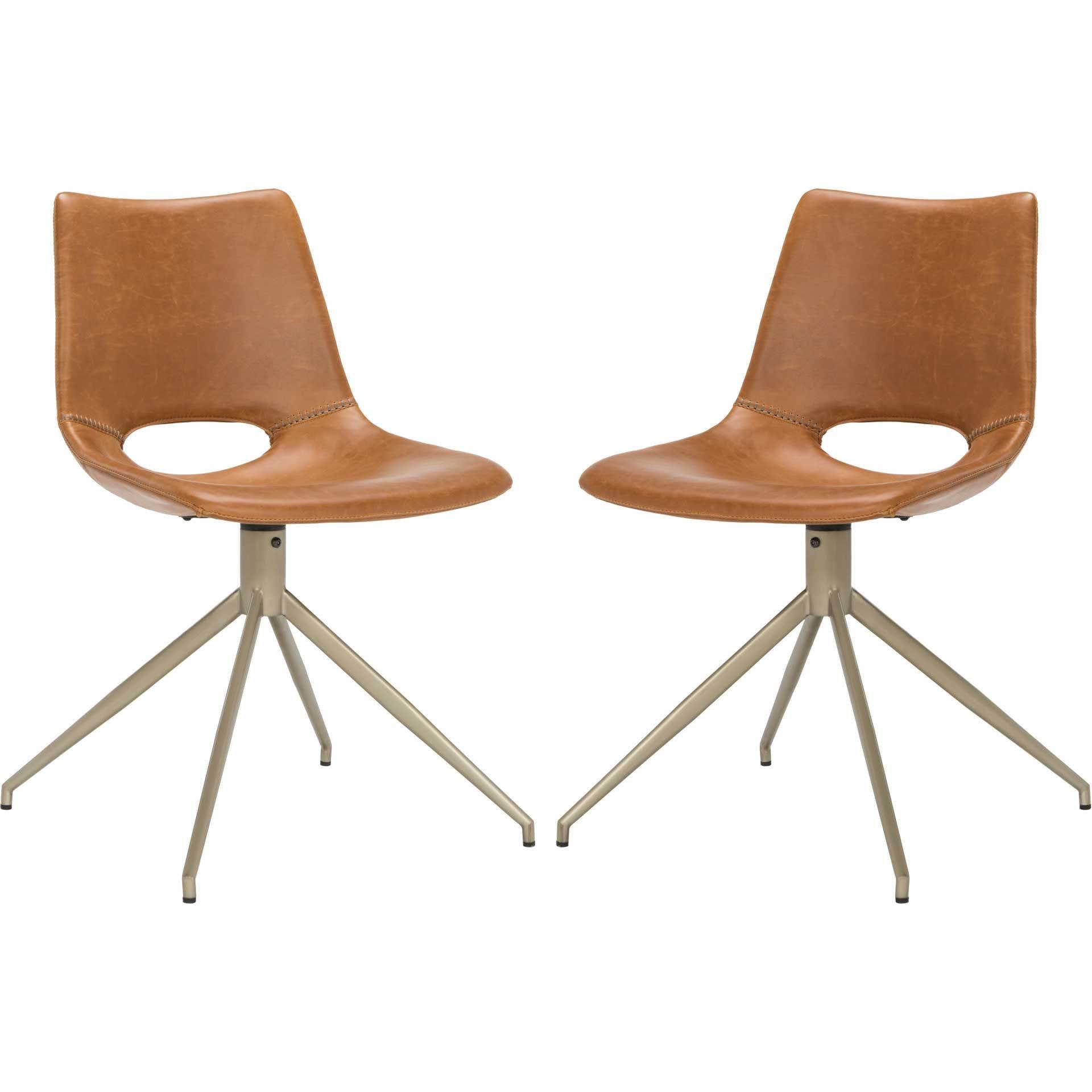 Dalary Leather Swivel Chair Light Brown (Set of 2)
