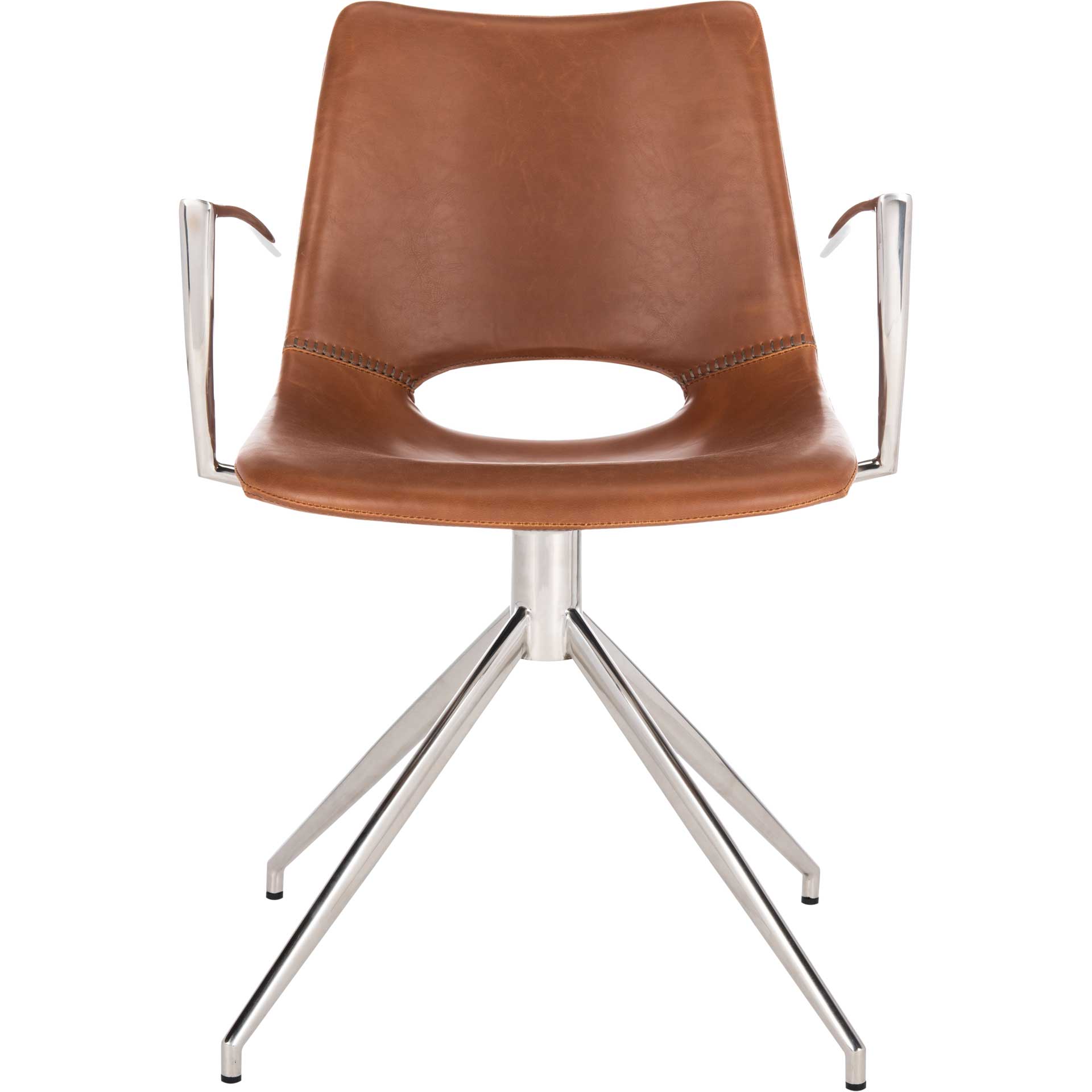 Dalton Leather Swivel Arm Chair Light Brown/Silver