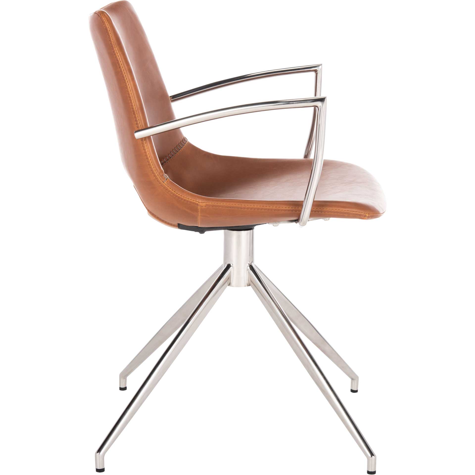 Dalton Leather Swivel Arm Chair Light Brown/Silver