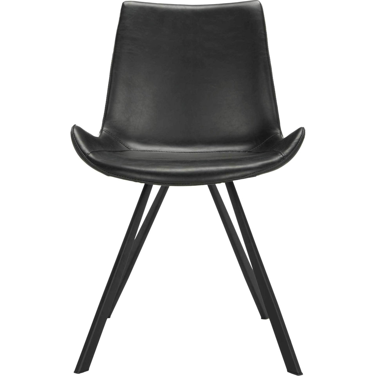 Sculpted black faux leather chair has a gently curved back and raised seat edges || ACH7004A-SET2 || front_studio