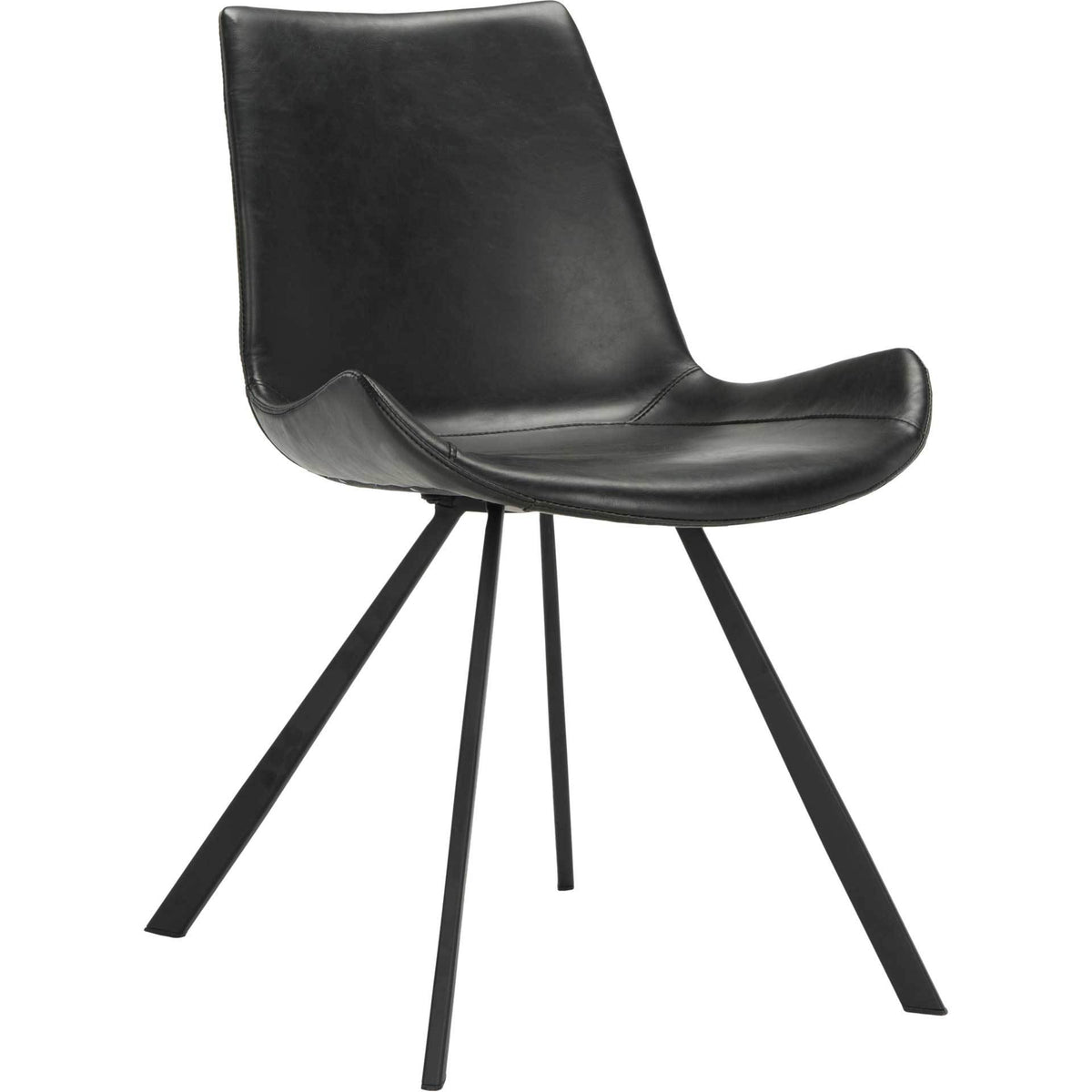Black faux leather follows a sculpted seat and gently sloped back over slim black legs || ACH7004A-SET2 || front_angle_studio
