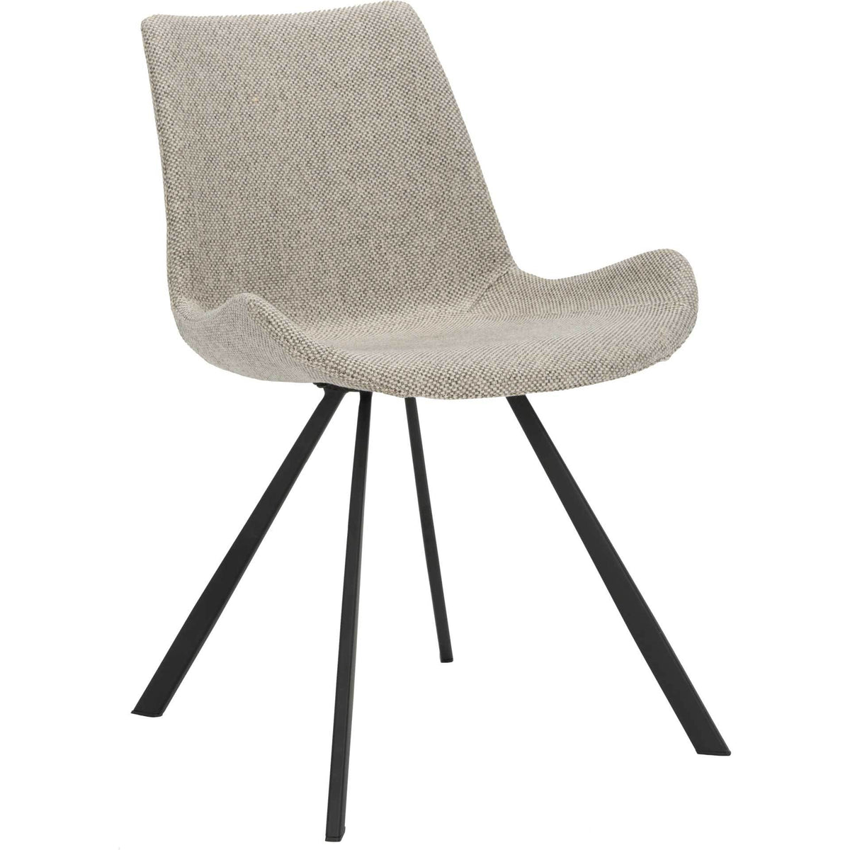 Textured light gray fabric covers a sculpted seat with upturned edges and black legs || ACH7004B-SET2 || front_angle_studio