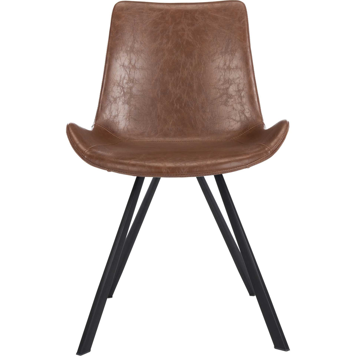 Brown faux leather chair pairs a softly curved back with an upward-swept seat edge || ACH7004C-SET2 || front_studio