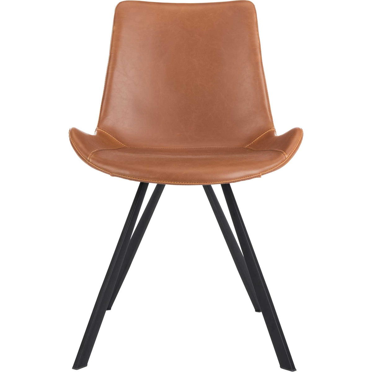 Cognac faux leather chair features a flared seat, tall back, and splayed black legs || ACH7004D-SET2 || front_studio