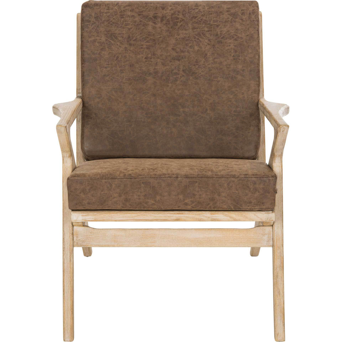 A tall brown back cushion and padded seat contrast with the chair's light natural wood frame. || ACH9501A || front_studio