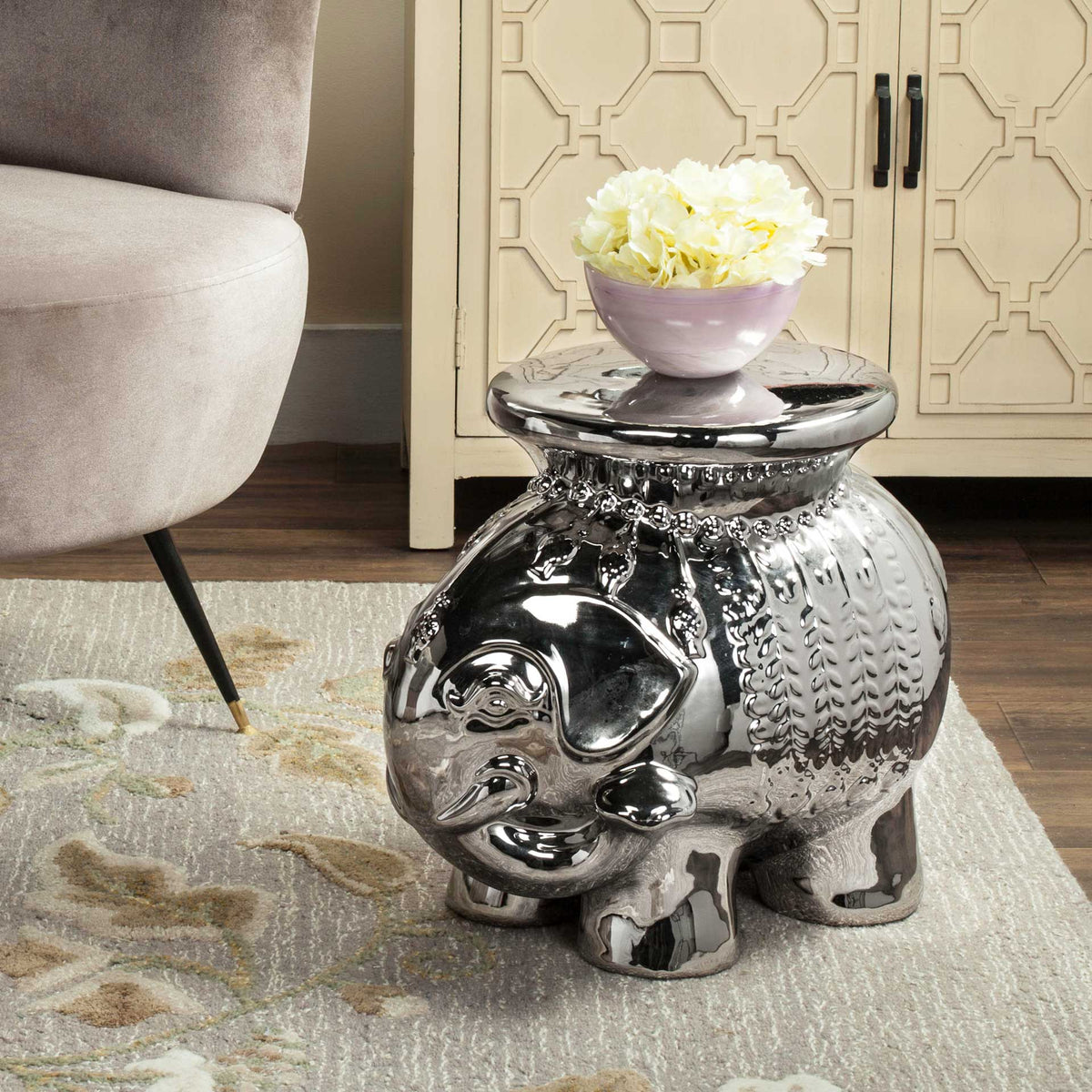 Elephant Garden Stool Silver