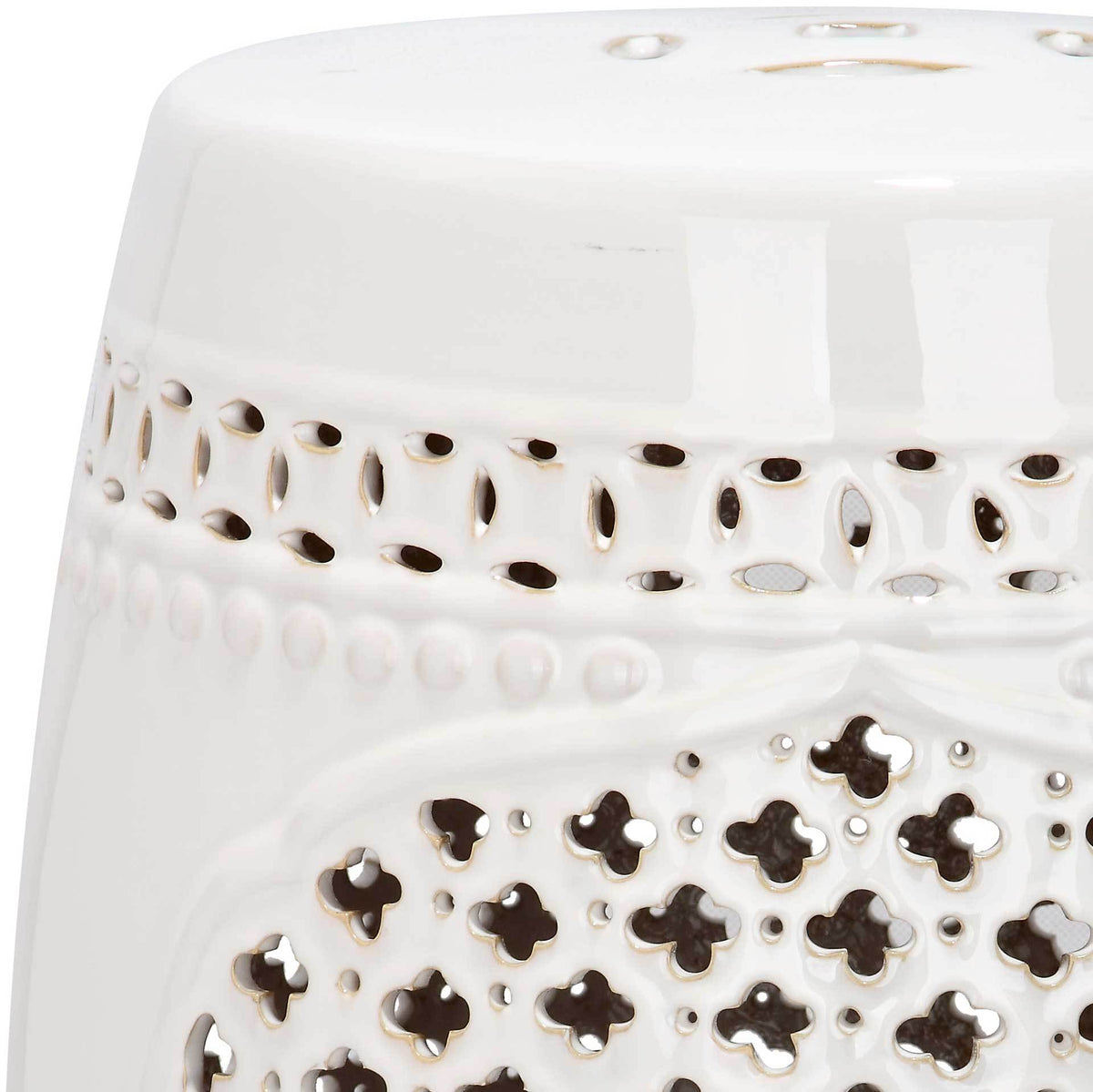 Adelyn Quatrefoil Garden Stool Creme